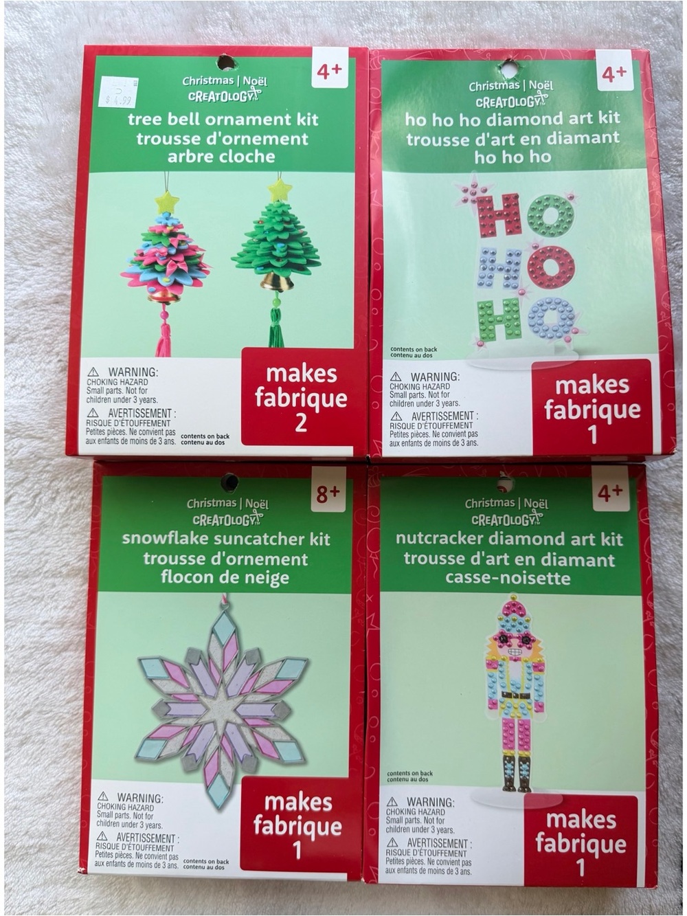 Bundle of 4-Creatology Holiday Ornament Kit Set in Green, Pink, White